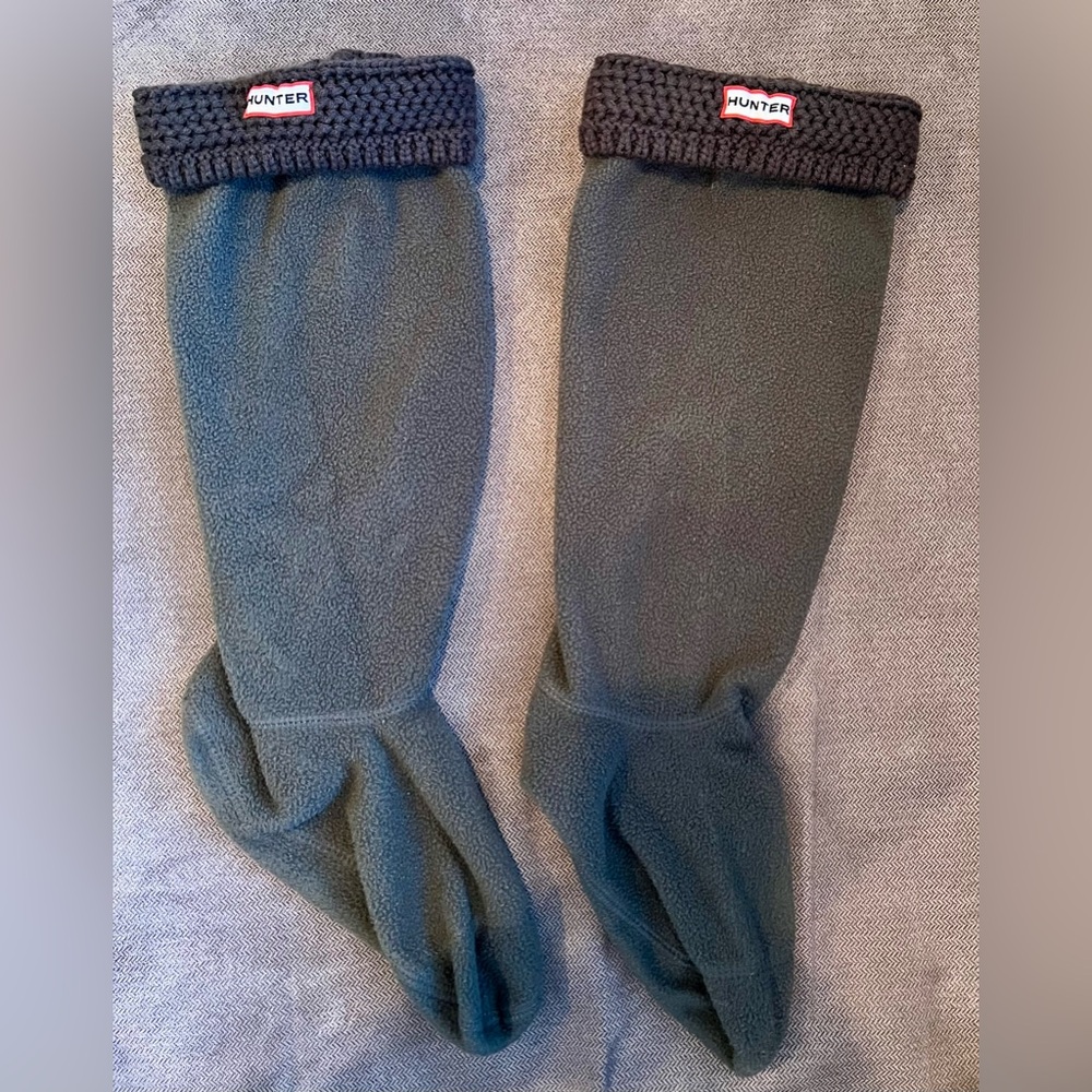 Hunter Tall Boot Gray Fleece Welly Socks with Cable Cuff Womens Size ML (8-10)